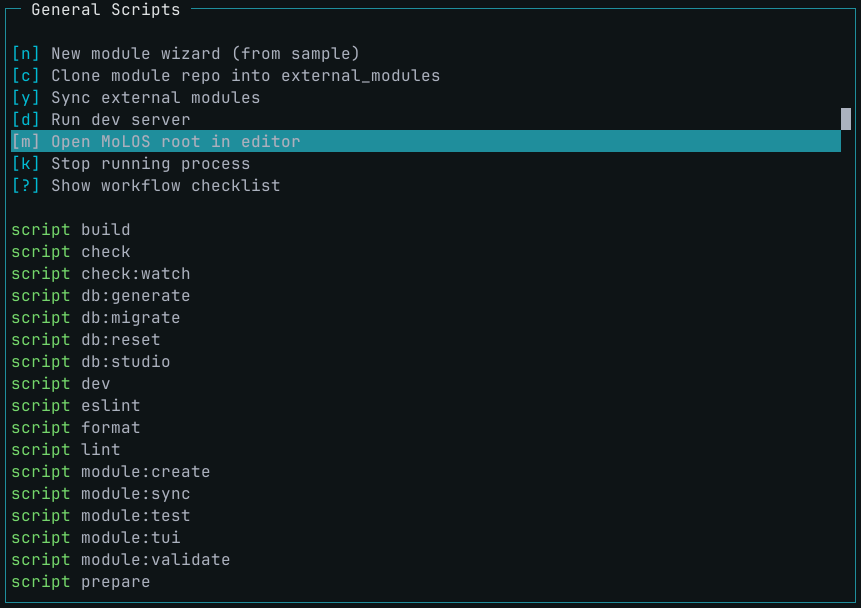Module actions panel
